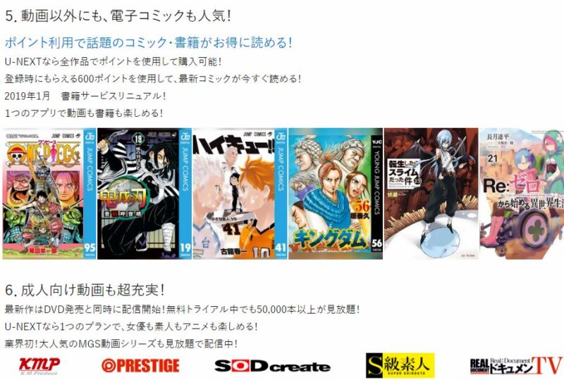 U-NEXT電子コミック、アダルト